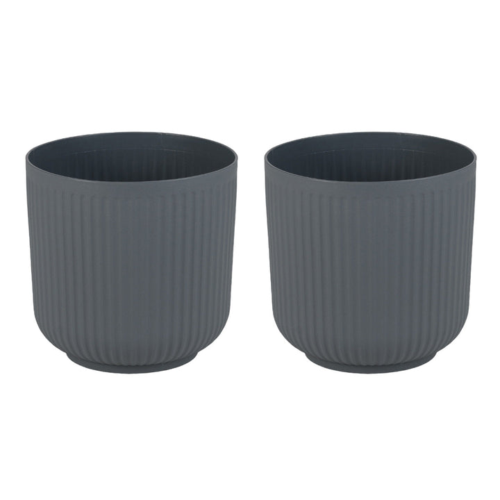 Round Plastic Planters Set of 2 with Optional Drainage System-Grey