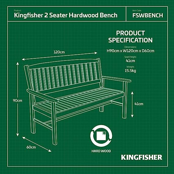 Kingfisher FSWBENCH 2 seater hardwood garden patio bench
