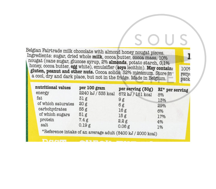 Tony's Chocolonely Milk Chocolate with Almond, Honey & Nougat, 180g