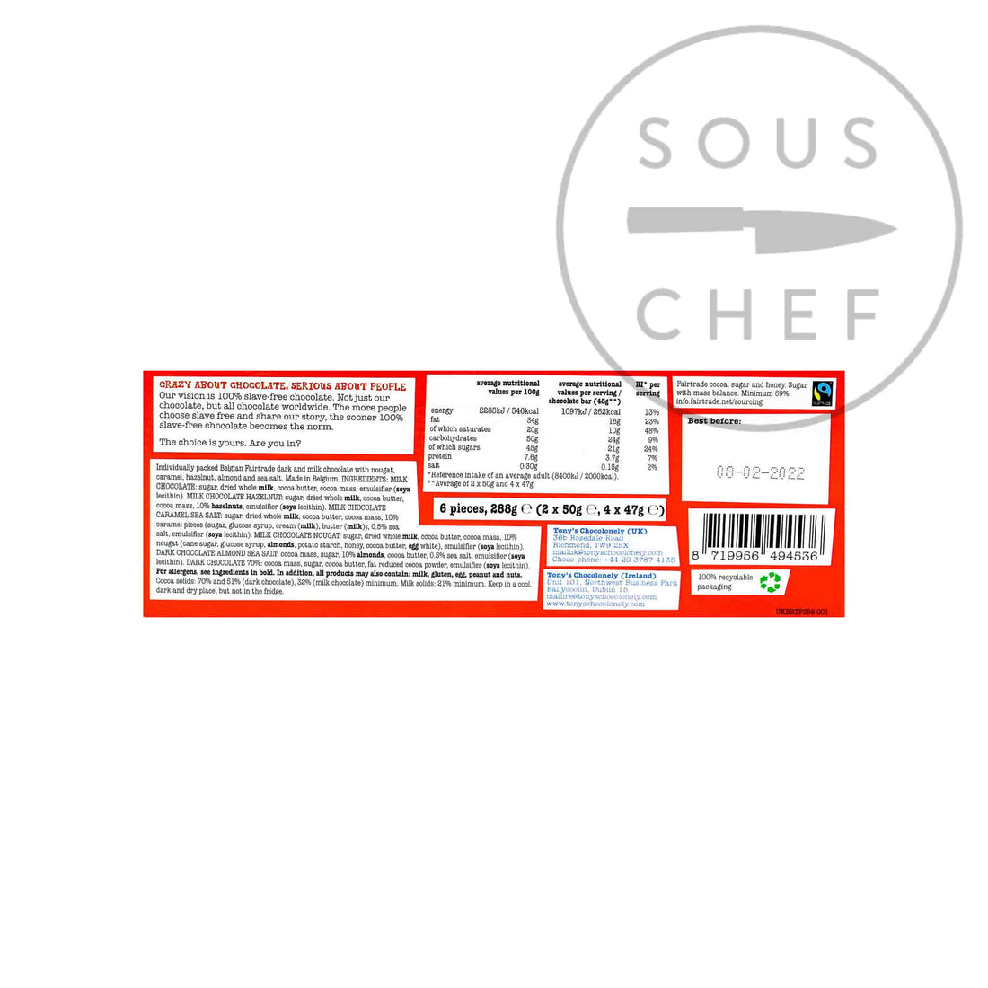 Tony's Chocolonely Chocolate Rainbow Tasting Pack, (6 x 47/50g)