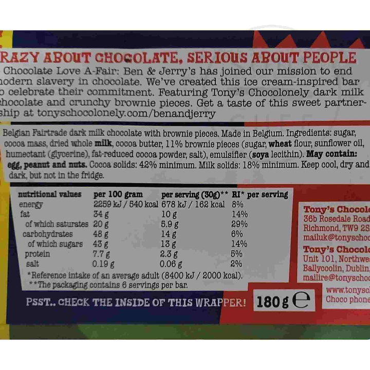 Tony's Chocolonely - Ben & Jerry's Dark Milk Brownie, 180g