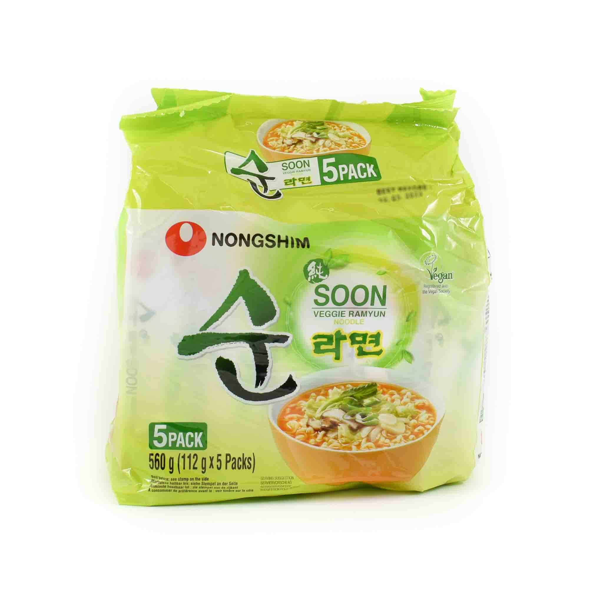 Nongshim Veggie Soon Ramyun Multi Pack Noodles, 5 x 112g