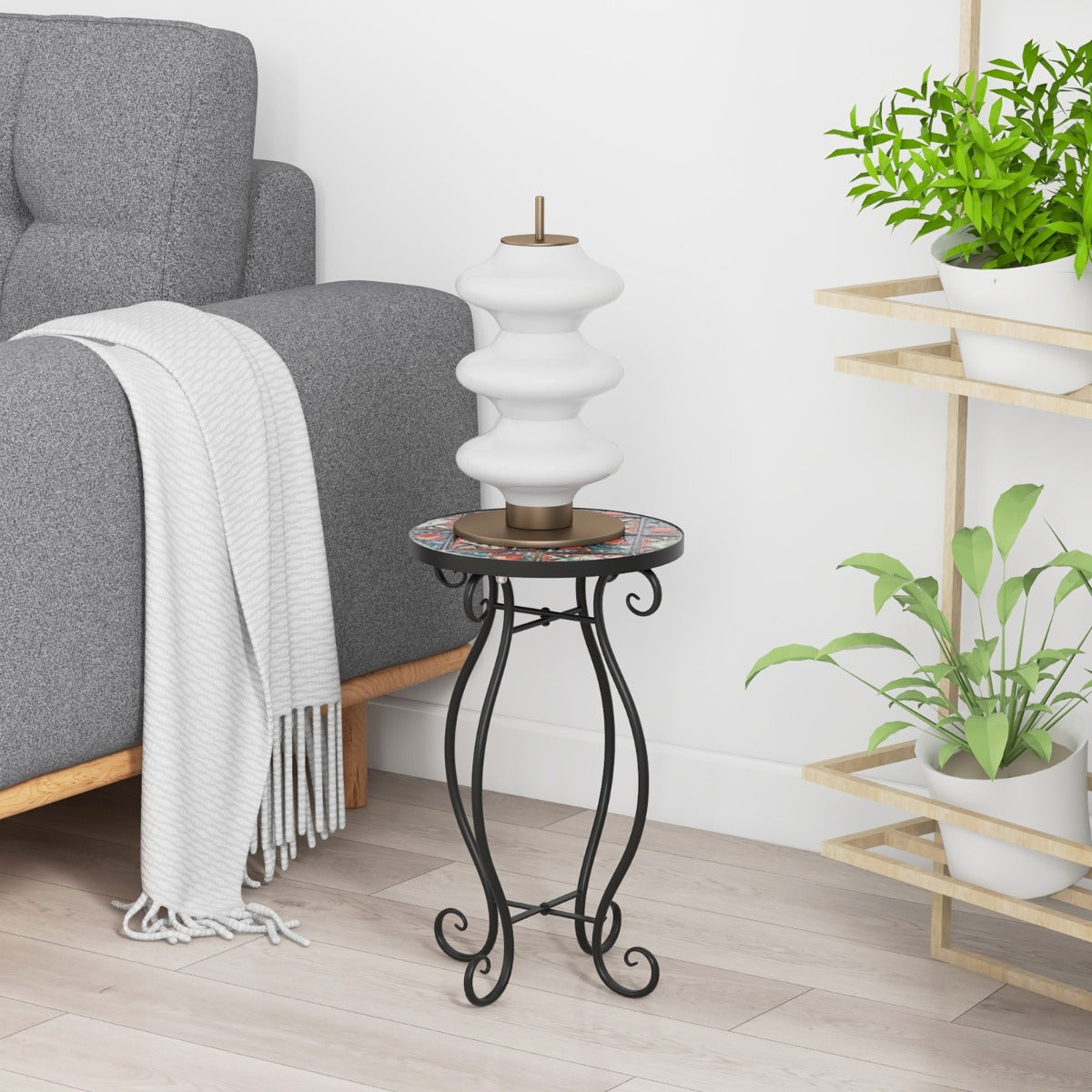 Mosaic Round Plant Stand - Outdoor Decorative Fixture with Ceramic Tile Top - Ideal for Displaying Plants and Flowers