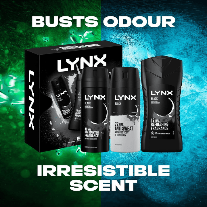 Lynx Black Trio Gift Set (225ml Body Wash + 150ml Body Spray + 150ml Anti Perspirant)