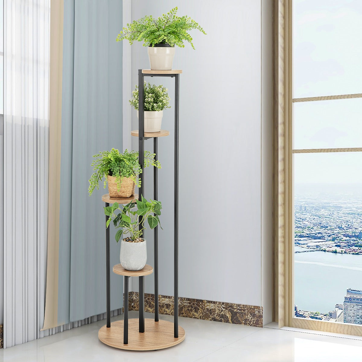 Heavy-Duty Tall Corner Indoor Metal Plant Stand for Potted Plant-