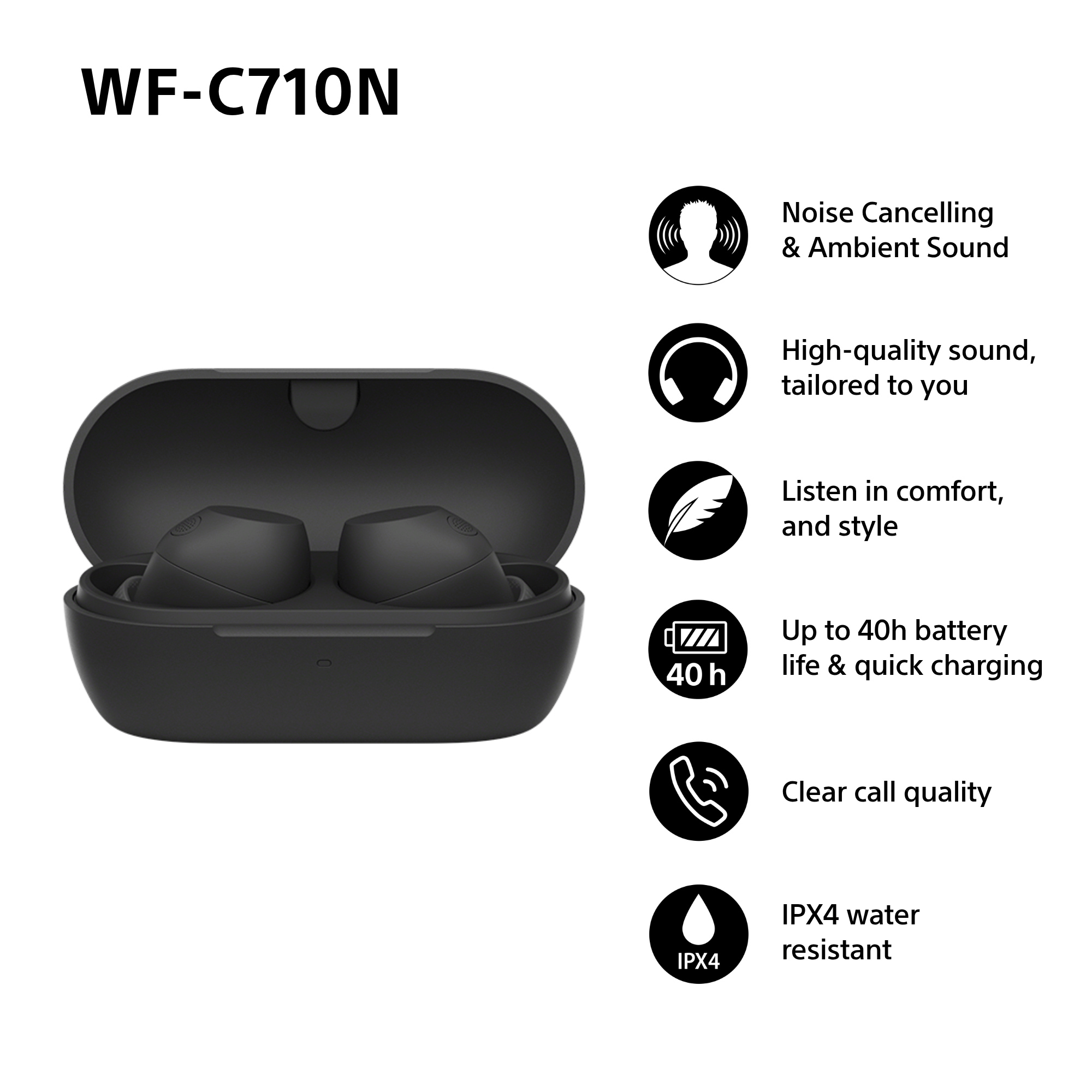 Sony WFC-710N Wireless Noise Cancelling Bluetooth Earbuds Black