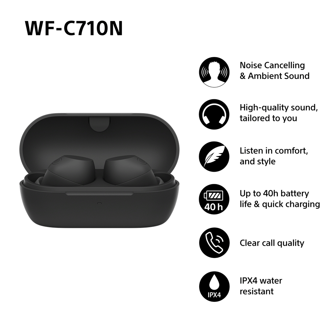 Sony WFC-710N Wireless Noise Cancelling Bluetooth Earbuds Black