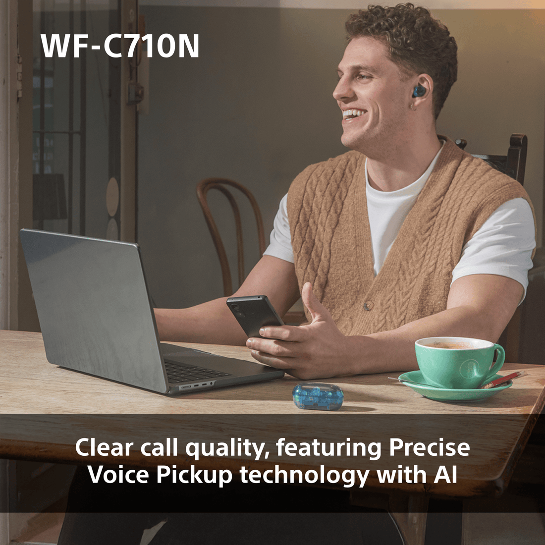 Sony WFC-710N Wireless Noise Cancelling Bluetooth Earbuds Glass Blue